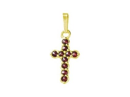 Silver pendant with czech garnet, gold plated - cross                                               