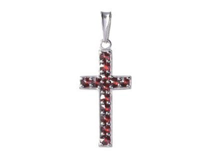 Silver pendant with czech garnet, rhodium plated - cross                                            