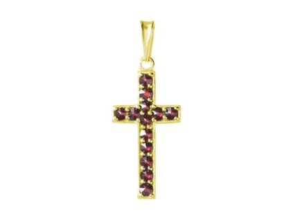 Silver pendant with czech garnet, gold plated - cross                                               