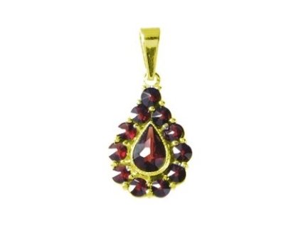 Silver pendant with czech garnet, gold plated - drop                                                
