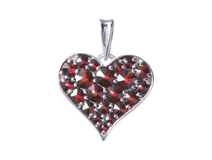 Silver pendant with czech garnet, rhodium plated - heart                                            
