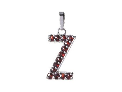 Silver pendant with czech garnet, rhodium plated - letter Z                                         