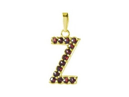 Silver pendant with czech garnet, gold plated - letter Z                                            