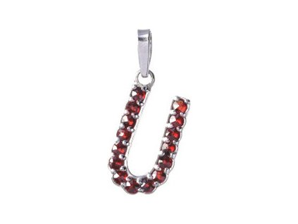 Silver pendant with czech garnet, rhodium plated - letter U                                         