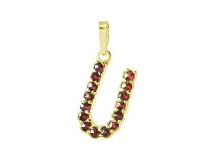 Silver pendant with czech garnet, gold plated - letter U                                            