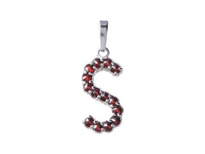 Silver pendant with czech garnet, rhodium plated - letter S                                         
