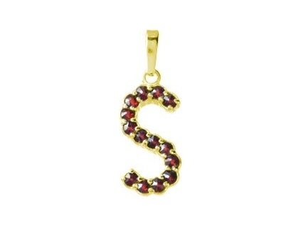 Silver pendant with czech garnet, gold plated - letter S                                            