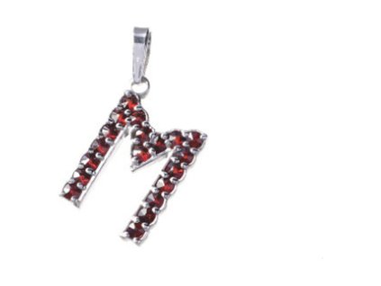 Silver pendant with czech garnet, rhodium plated - letter M                                         