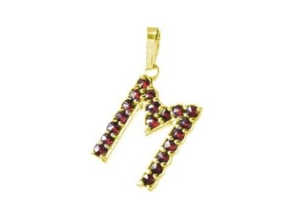 Silver pendant with czech garnet, gold plated - letter M                                            