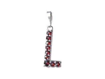 Silver pendant with czech garnet, rhodium plated - letter L                                         