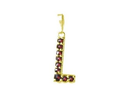 Silver pendant with czech garnet, gold plated - letter L                                            