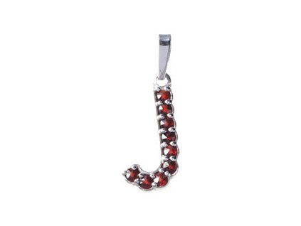 Silver pendant with czech garnet, rhodium plated - letter J                                         