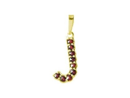 Silver pendant with czech garnet, gold plated - letter J                                            
