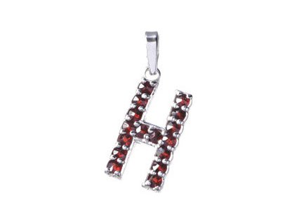 Silver pendant with czech garnet, rhodium plated - letter H                                         