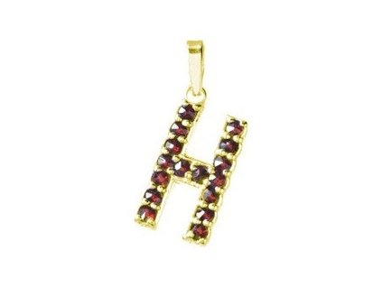 Silver pendant with czech garnet, gold plated - letter H                                            