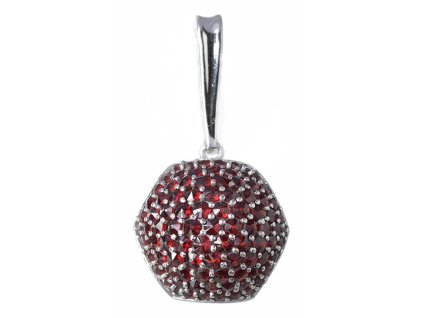 Silver pendant with czech garnet, rhodium plated - raspberry                                        