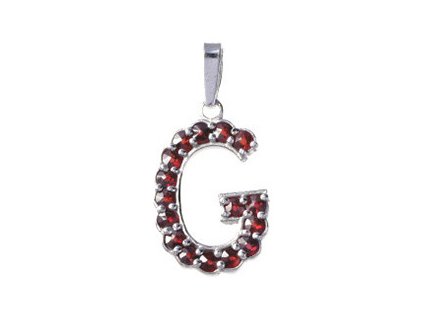 Silver pendant with czech garnet, rhodium plated - letter G                                         