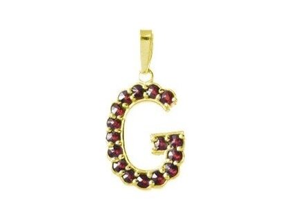 Silver pendant with czech garnet, gold plated - letter G                                            