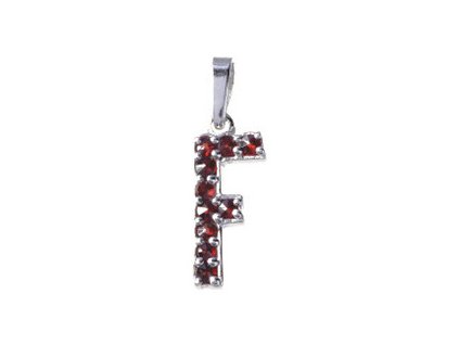 Silver pendant with czech garnet, rhodium plated - letter F                                         