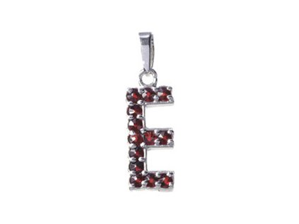 Silver pendant with czech garnet, rhodium plated - letter E                                         