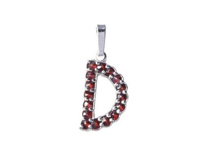 Silver pendant with czech garnet, rhodium plated - letter D                                         
