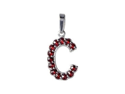 Silver pendant with czech garnet, rhodium plated - letter C                                         