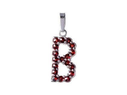 Silver pendant with czech garnet, rhodium plated - letter B                                         