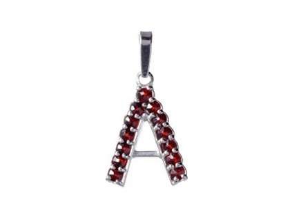 Silver pendant with czech garnet, rhodium plated - letter A                                         