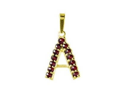 Silver pendant with czech garnet, gold plated - letter A                                            