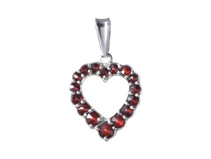 Silver pendant with czech garnet, rhodium plated - heart                                            