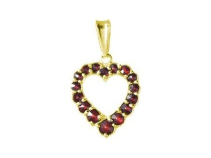 Silver pendant with czech garnet, gold plated - heart                                               