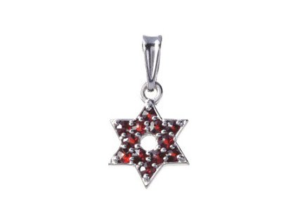 Silver pendant with czech garnet, rhodium plated - star                                             