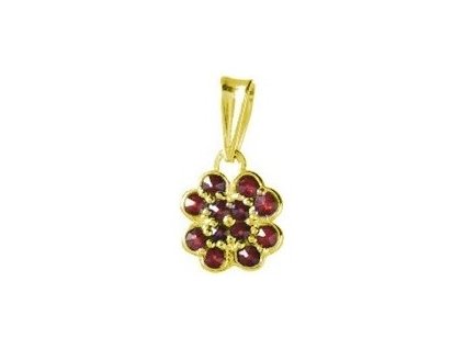 Silver pendant with czech garnet, gold plated - four-leaf clover                                    