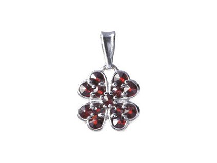 Silver pendant with czech garnet, rhodium plated - four-leaf clover                                 