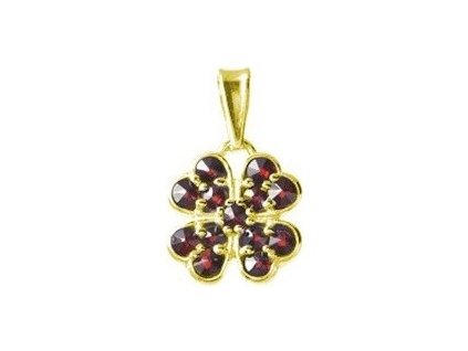 Silver pendant with czech garnet, gold plated - four-leaf clover                                    