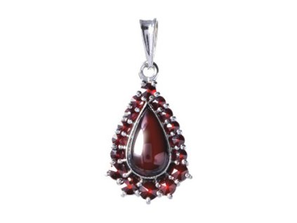 Silver pendant with czech garnet, rhodium plated - drop                                             