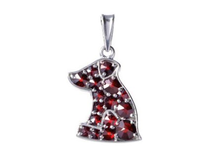 Silver pendant with czech garnet, rhodium plated, animal - dog                                      