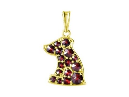 Silver pendant with czech garnet, gold plated, animal - dog                                         