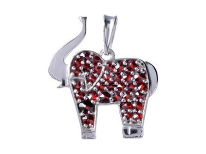 Silver pendant with czech garnet, rhodium plated, animal - elephant                                 