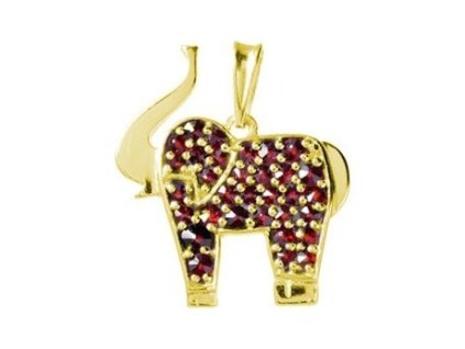 Silver pendant with czech garnet, gold plated, animal - elephant                                    