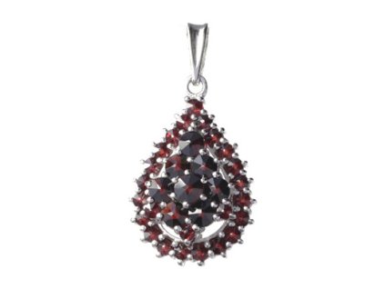 Silver pendant with czech garnet, rhodium plated - drop                                             