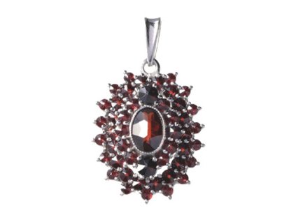 Silver pendant with czech garnet, rhodium plated - oval                                             