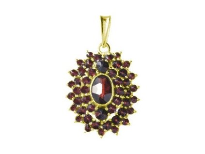 Silver pendant with czech garnet, gold plated - oval                                                