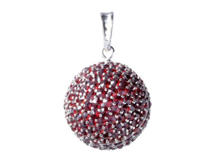 Silver pendant with czech garnet, rhodium plated - ball                                             