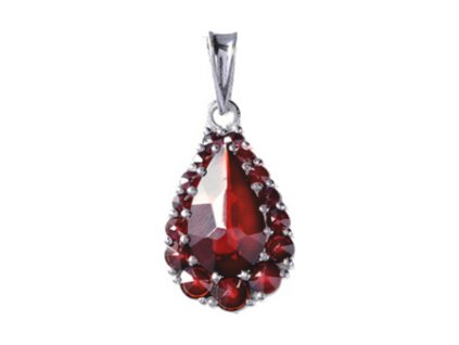 Silver pendant with czech garnet, rhodium plated - drop                                             