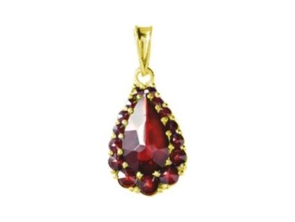 Silver pendant with czech garnet, gold plated - drop                                                