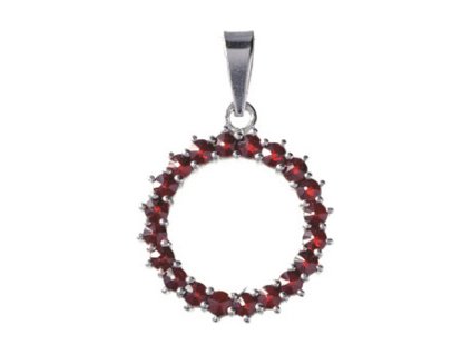 Silver pendant with czech garnet, rhodium plated - circle                                           