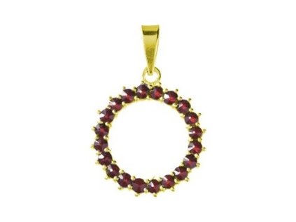 Silver pendant with czech garnet, gold plated - circle                                              