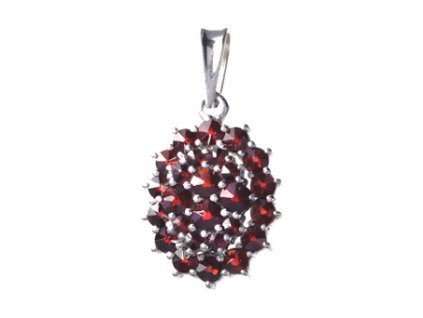 Silver pendant with czech garnet, rhodium plated - oval                                             