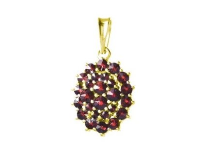 Silver pendant with czech garnet, gold plated - oval                                                